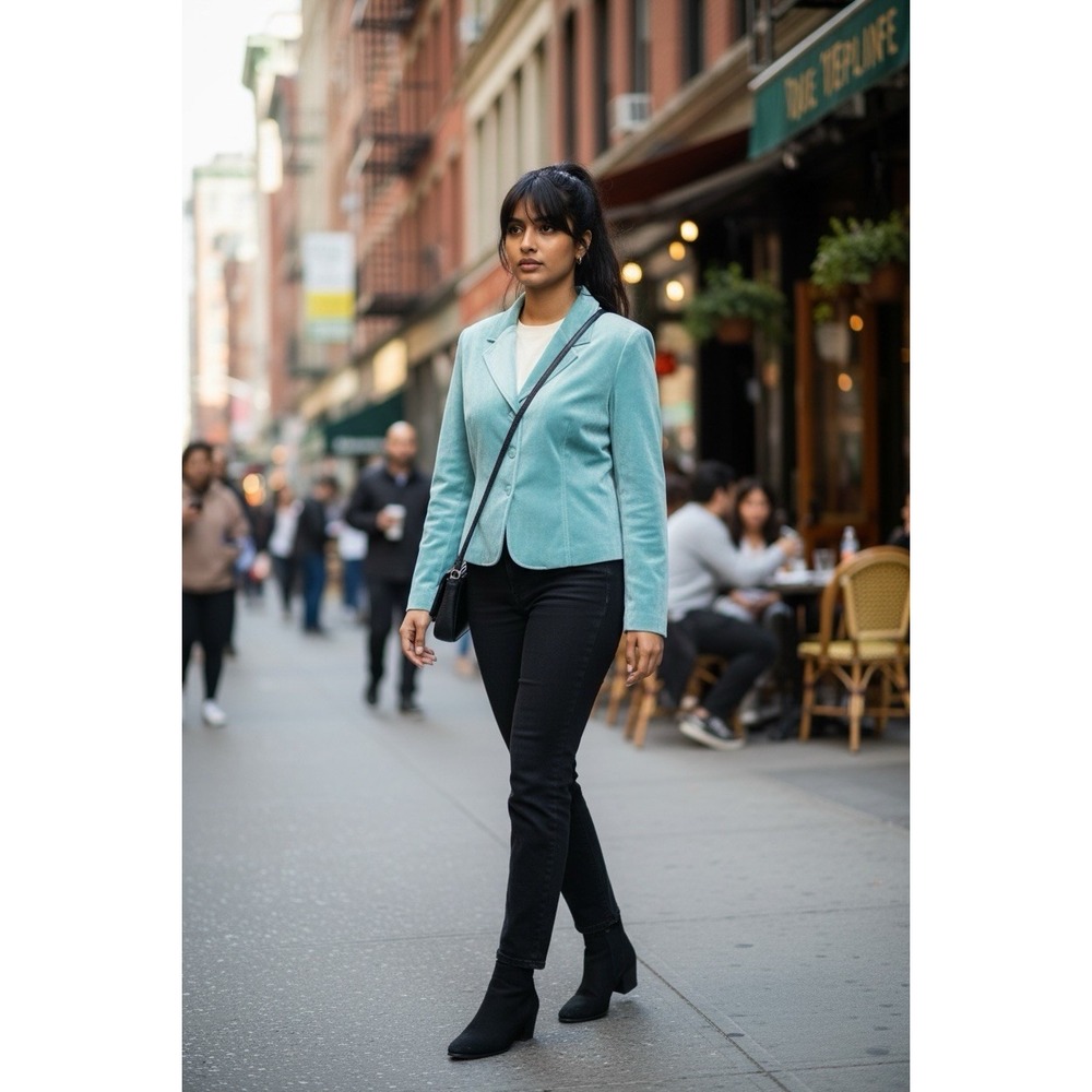Cato Teal Suede-Look Blazer Jacket Women's Size 14 Classic Career Versatile